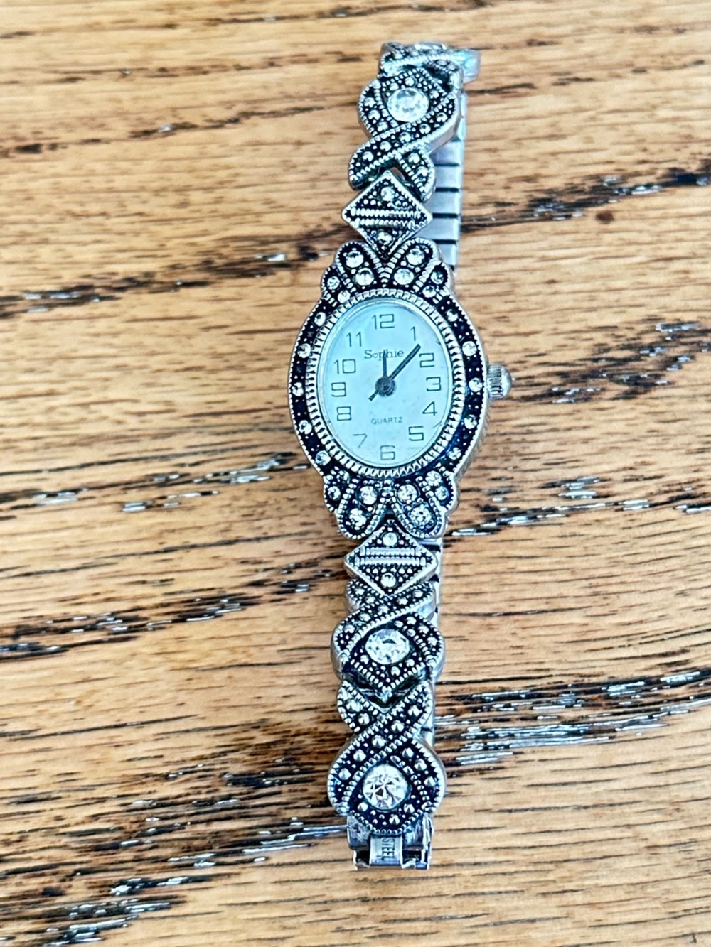 Vintage Silver Tone Marcasite Bracelet Watch